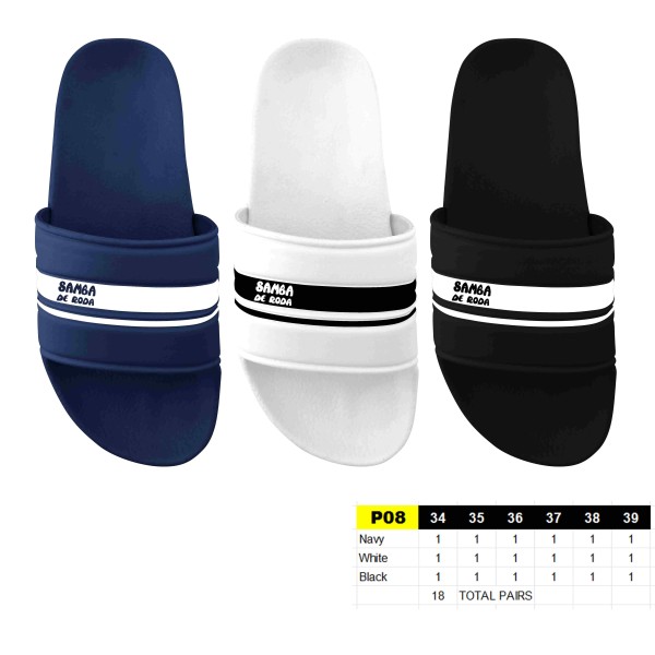P08 - Claquettes Juniors - du 34 au 39 - 3 couleurs - 18 paires